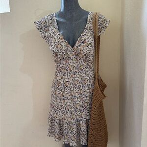 MINKPINK White Mini Dress with Yellow & Black Floral Print